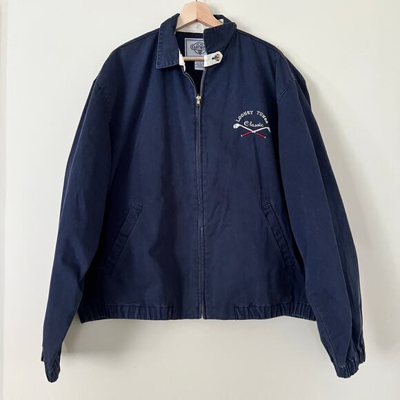 Looney Tunes Vintage Acme Men's Golf Jacket Embroidered Navy Bugs Taz Daffy - Picture 3 of 4